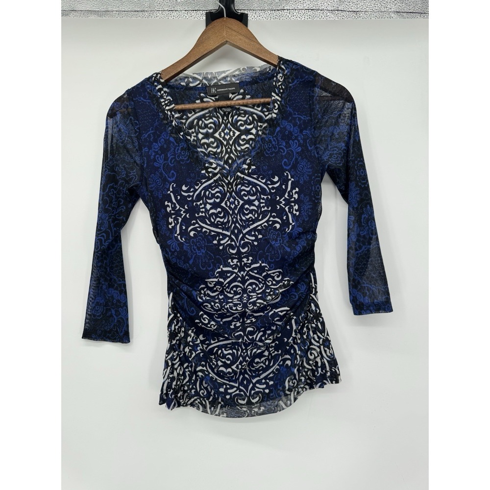 INC Blue Rouched Tight Fitted Top Y2K Fairy grunge Sheer‎ cyber punk whimsigoth - Picture 9 of 12